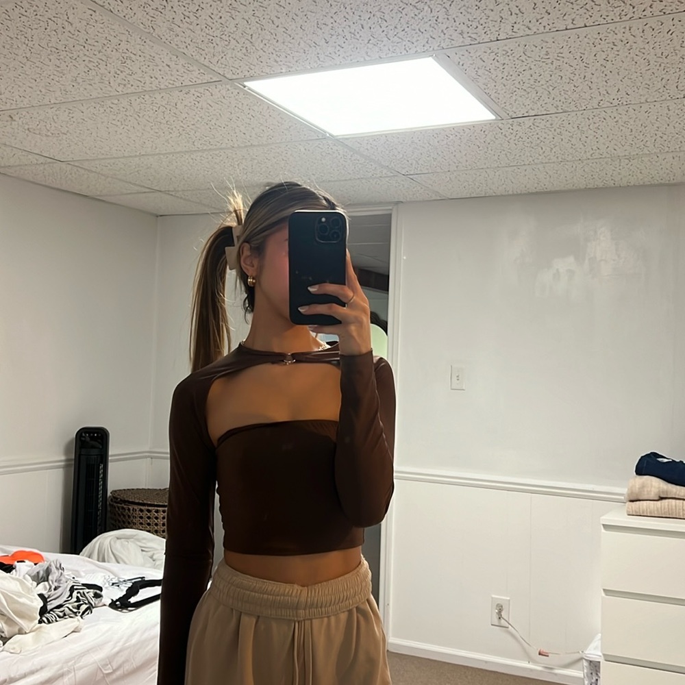 Brown Long Sleeve Crop Top